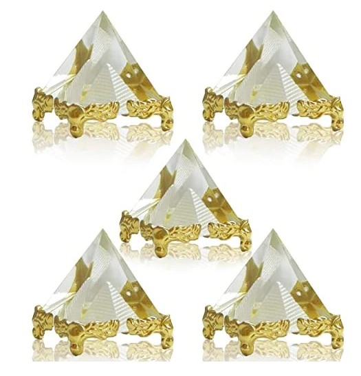 Glass Pyramid with Golden Stand (Standard, Clear, 5 Pieces)