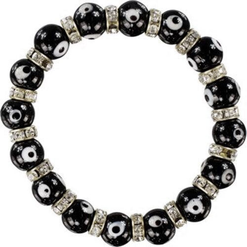 Evil Eye Stretch Bracelet Silvertone Black