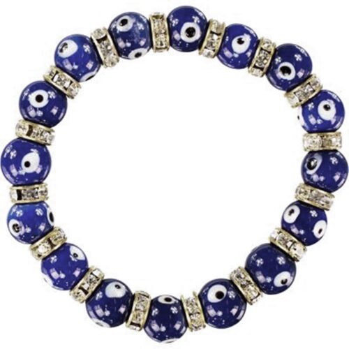 Evil Eye Stretch Bracelet Silvertone Dark Blue