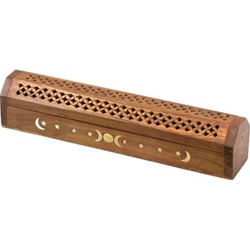 Wooden Incense Burner & Storage Box Large Moon & Stars